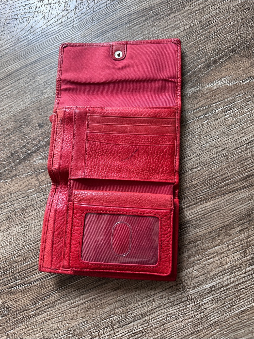 Fossil Red Pebbled Leather Trifold Compact Wallet Organizer Zip Pocket - Picture 3 of 6
